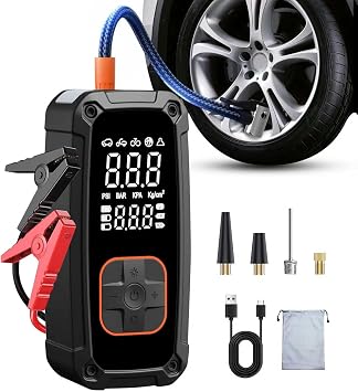 Tire Inflator Portable Air Compressor - 150PSI Air Compressor Portable with Tire Pressure Gauge and Led Lights, Fast Inflation & Auto Shutoff Function,Air Pump For Car Tires, Bike, Motorcycle, Ball