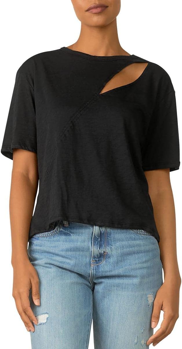 Elan Womens Sheer Cut-Out T-Shirt