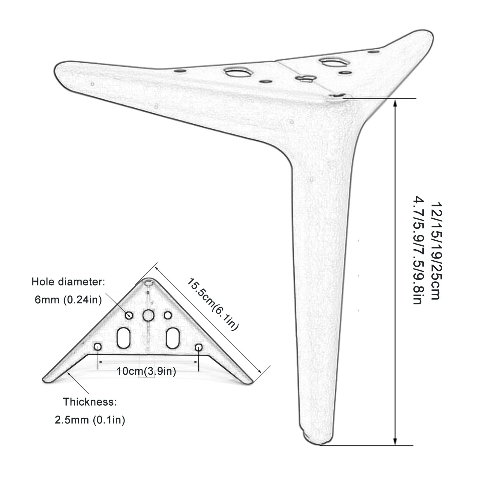 Paquete de 4 patas de mesa de metal de 12 cm con tornillos, perfectas para mesas de café, escritorios, camas, armarios, mesas de comedor, herrajes resistentes y elegantes para muebles