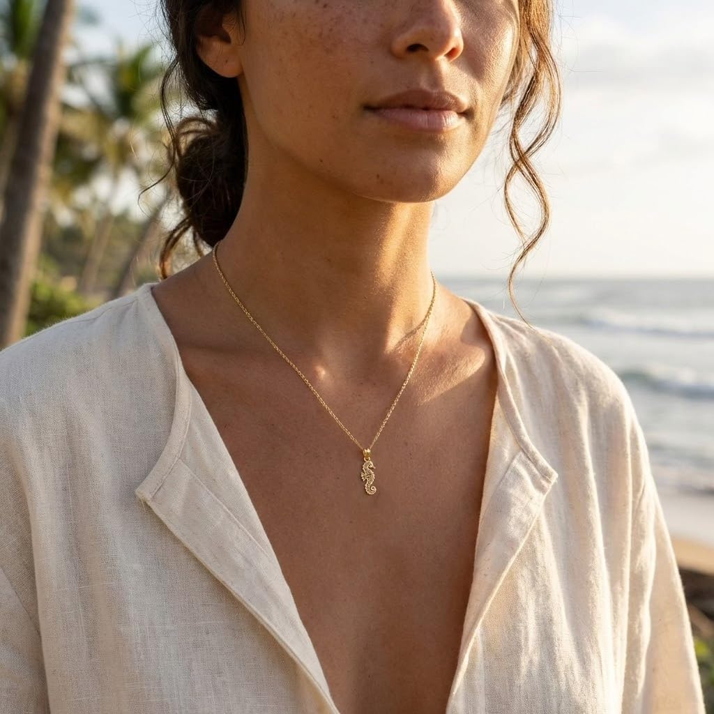 Gold Gold Filigree Seahorse Charm Pendant - 10 Karat Gold - Seahorse Jewelry - Animal Pendant