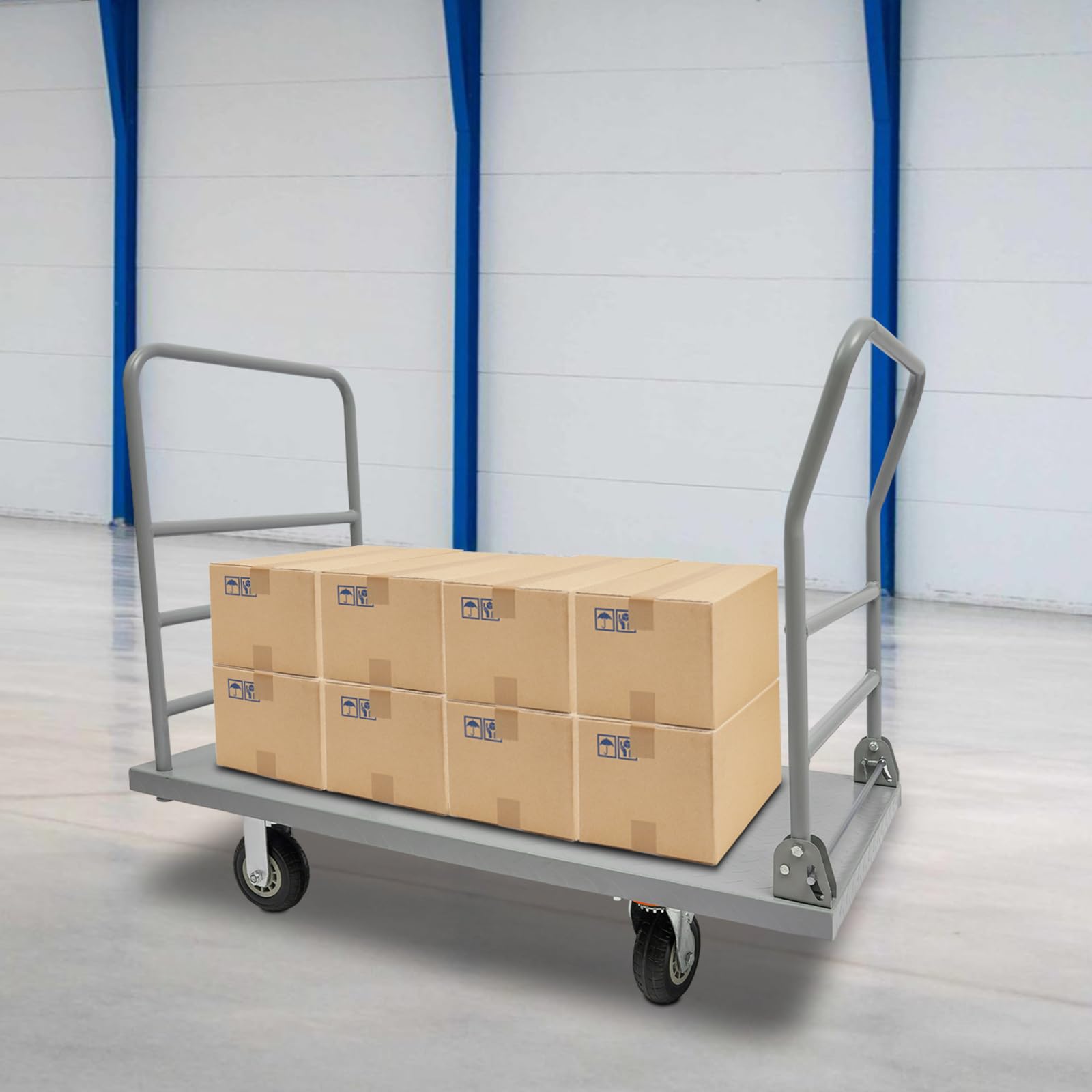 FXEIPOL Platform Truck Cart 2000LBS 2 in 1Folding Hand Trucks 48 x 24 Inch Foldable Platform Truck with Strap Steel Hand Push Dolly Cart for Schools, Offices, Event Venues