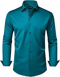 Camisas sociais masculinas, sem rugas, elástica, lisa, manga comprida, abotoada, casamento, namoro