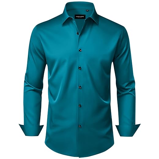 Alimens & Gentle Camisas sociais masculinas, sem rugas, elástica, lisa, manga comprida, abotoada, casamento, namoro