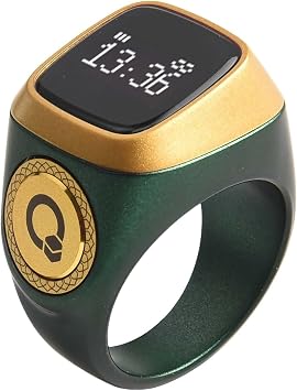 IQibla Smart for Zikr Ring with Waterproof Digital Tasbih Counter, for OLED Display, Vibration Reminder for Prayer Times, Blue-tooth Connection to APP, Long-Lasting 40mAh BatteryGreen 22mm