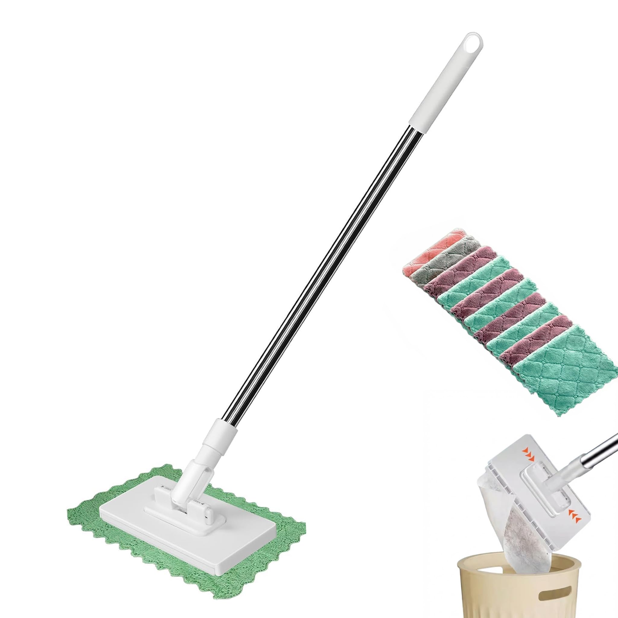 Condition photo showing Good Condition for snap grip mini mop, hands-free cloth changing with 360° rotating head, zero-touch portable wall mop for floor, tile and mirror, universal pad compatibility for any cloth+ magic cleaning cloth*10
