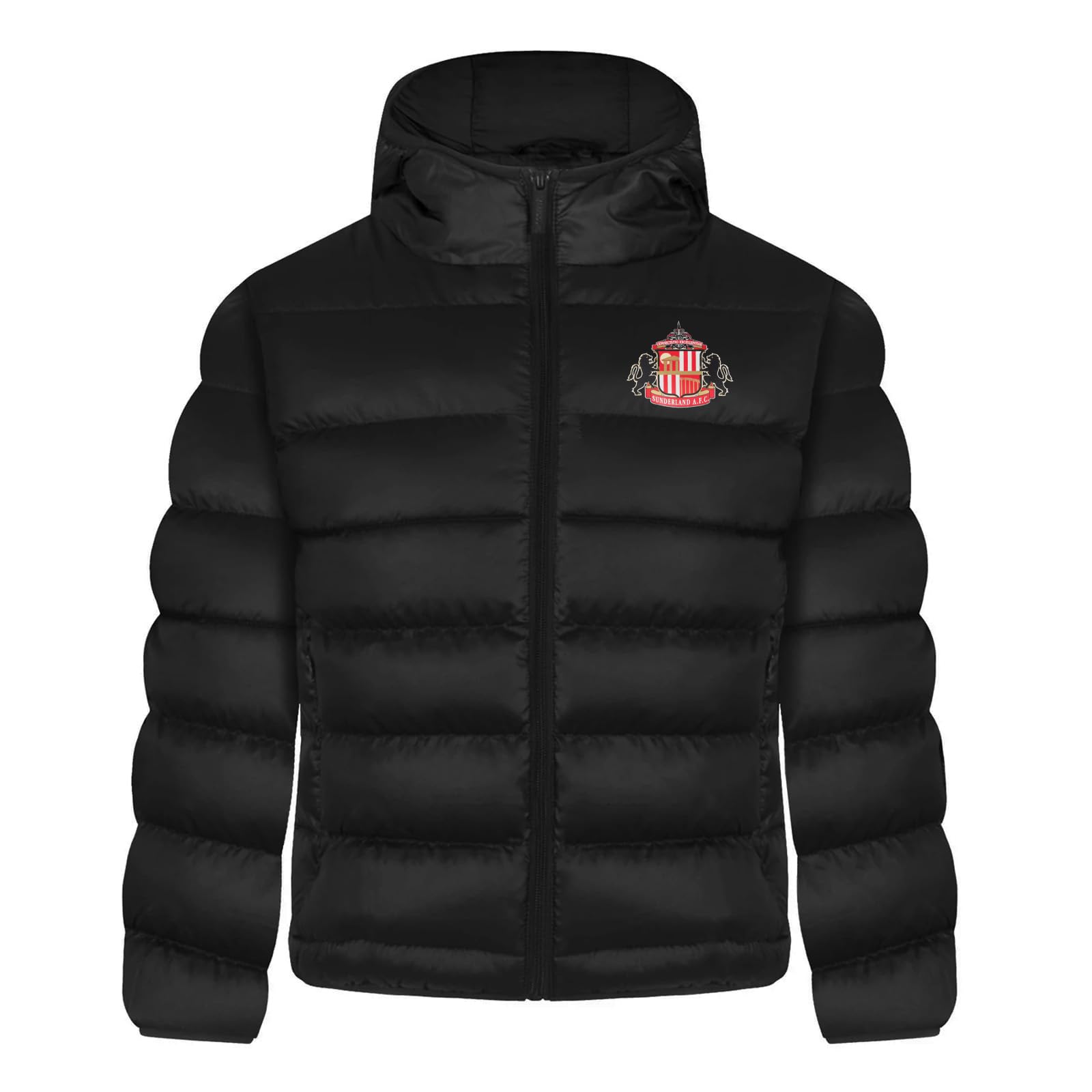Kids Hooded Quilted Jacket Winter Coat Black Polyester - Sunderland AFC - Boys 8-9 Years