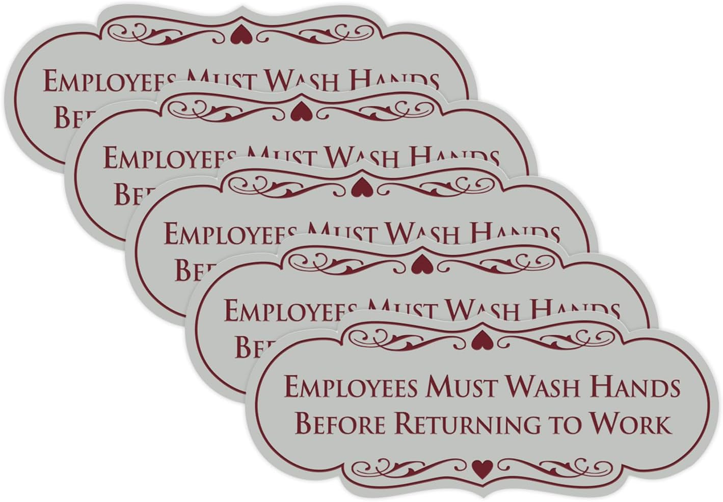 Signs ByLITA Designer Employees Must Wash Hands Before Returning to Work Sign - Durable Material and Easy Installation (Light Grey/Burgundy) - Small (5 Pack)
