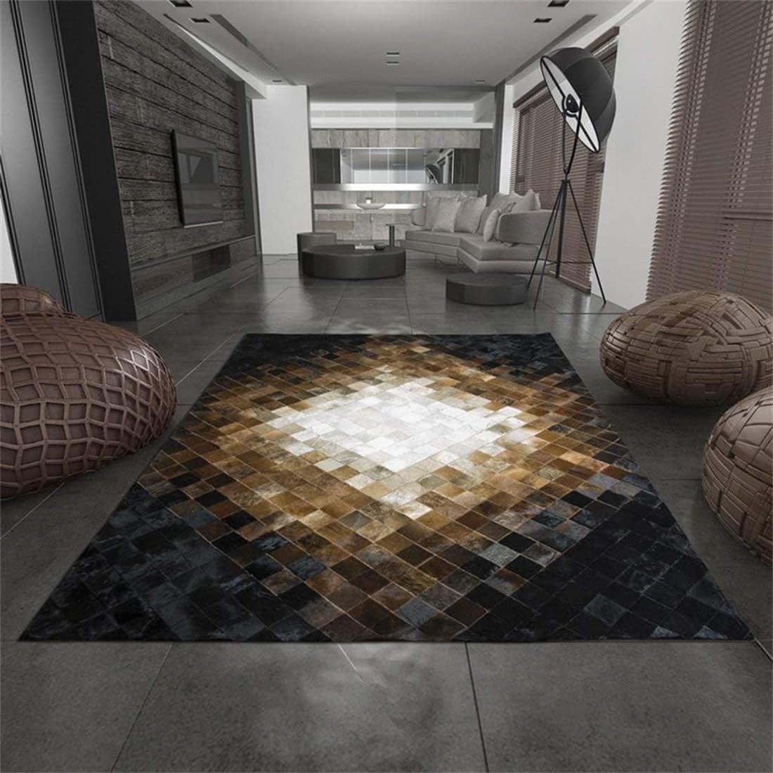 R&RENXIA Tapis en véritable Peau de Vache, Poils véritables sur Peau de Vache, Patchwork, Fait à la Main, 100% Vache, pour Salon et Chambre à Coucher, Bureau,180×240cm