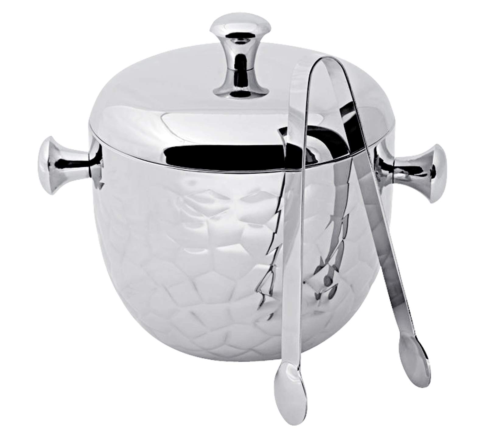 EDZARD Cubitera Rico (H 18 cm, Ø 16 cm, 1,5 L), acero inoxidable pulido espejo, doble pared, martillada, con tapa y pinzas – cubo de hielo, cubitera con tapa, hielera, accesorio de bar