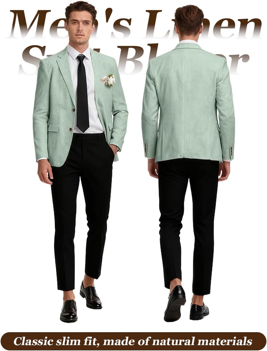 Linen Retro Mens Suit Jacket Blazer Casual Slim Fit Blazers Tux Jackets Wedding Prom Suit Separates Linen Sport Coat for Men