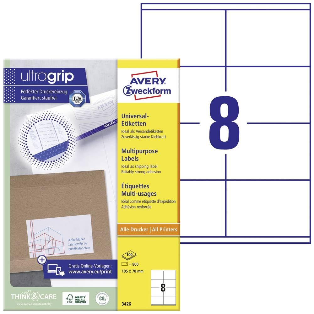 AVERY/Zweckform étiquettes, 105 x 70 mm, bord à tête et pied