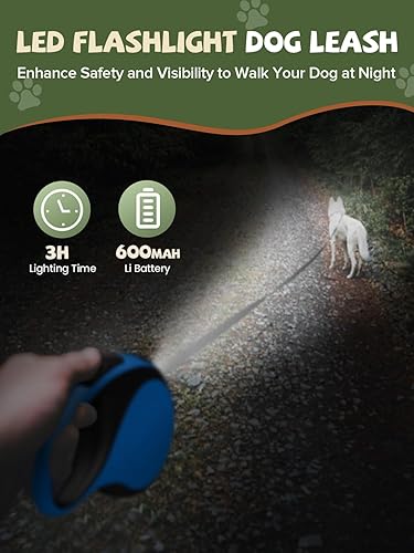 Miniatura 3 de Correa retráctil para perro con luz LED, correa recargable de 16 pies para perros pequeños y medianos de hasta 66 libras, 360 sin enredos, control