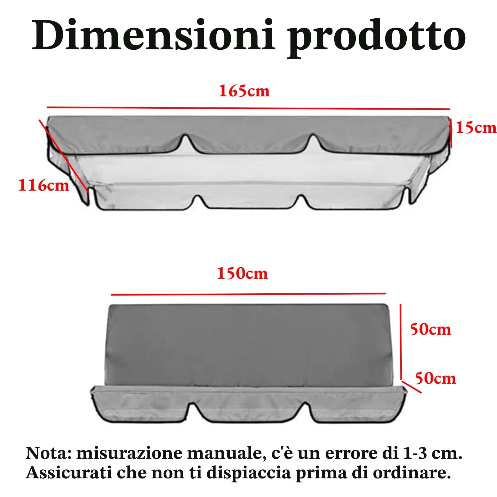 Set di Ricambio per Dondolo da Giardino Tessuto Oxford 210D 3 Posti Impermeabili, Resistenti al Aole per Protezione dei Mobili da Esterno (grigio, 164 x 114 x 15 cm)