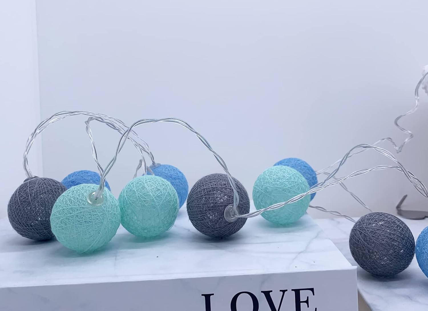 Aqua Cyan Blue Cotton Balls String Lights, 3M/10.2Ft 20 LEDs Fairy Lights for Bedroom, Apartment, Wedding, Christmas Decoration, Decorative Night Lighting for Baby Children Teen Girls Boys image 3