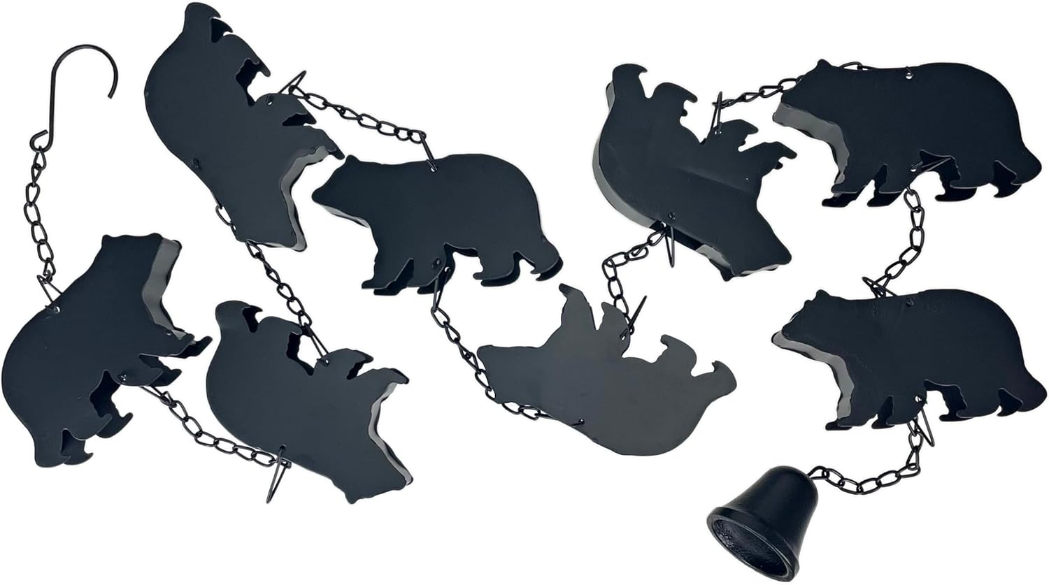 Black Bear Rain Chain - 75 inches Long with 8 3D Bear Designs, Weighted Bell for Wind Chime Sound, Durable and Weather-Resistant - Eco-Friendly Rainwater Collection or Downspout Replacement