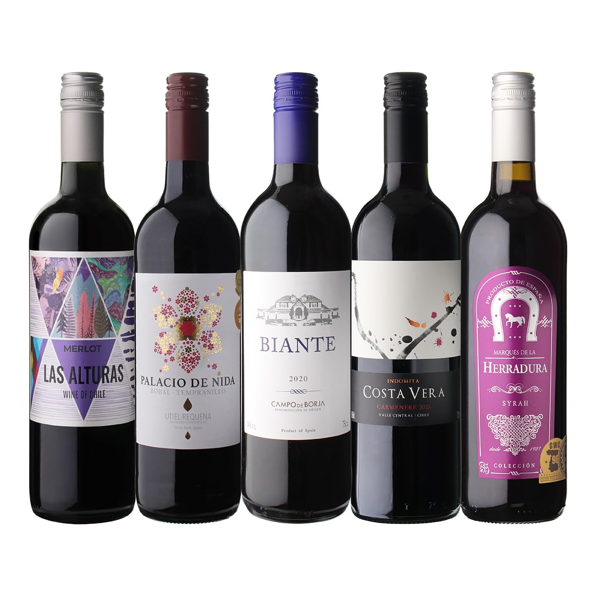 Amazon.co.jp: ワインセット 世界のぶどう飲み比べ 赤 5本 セット