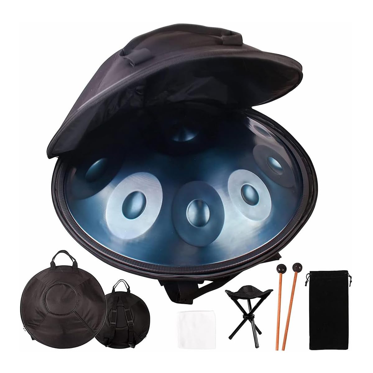 Handpan Drum Instrument, Oro, Re Minore 9 Note Tamburo A Mano In Acciaio Da 22'' Con Borsa Morbida, 2 Bacchette, Supporto, Per Meditazione E Rilassamento