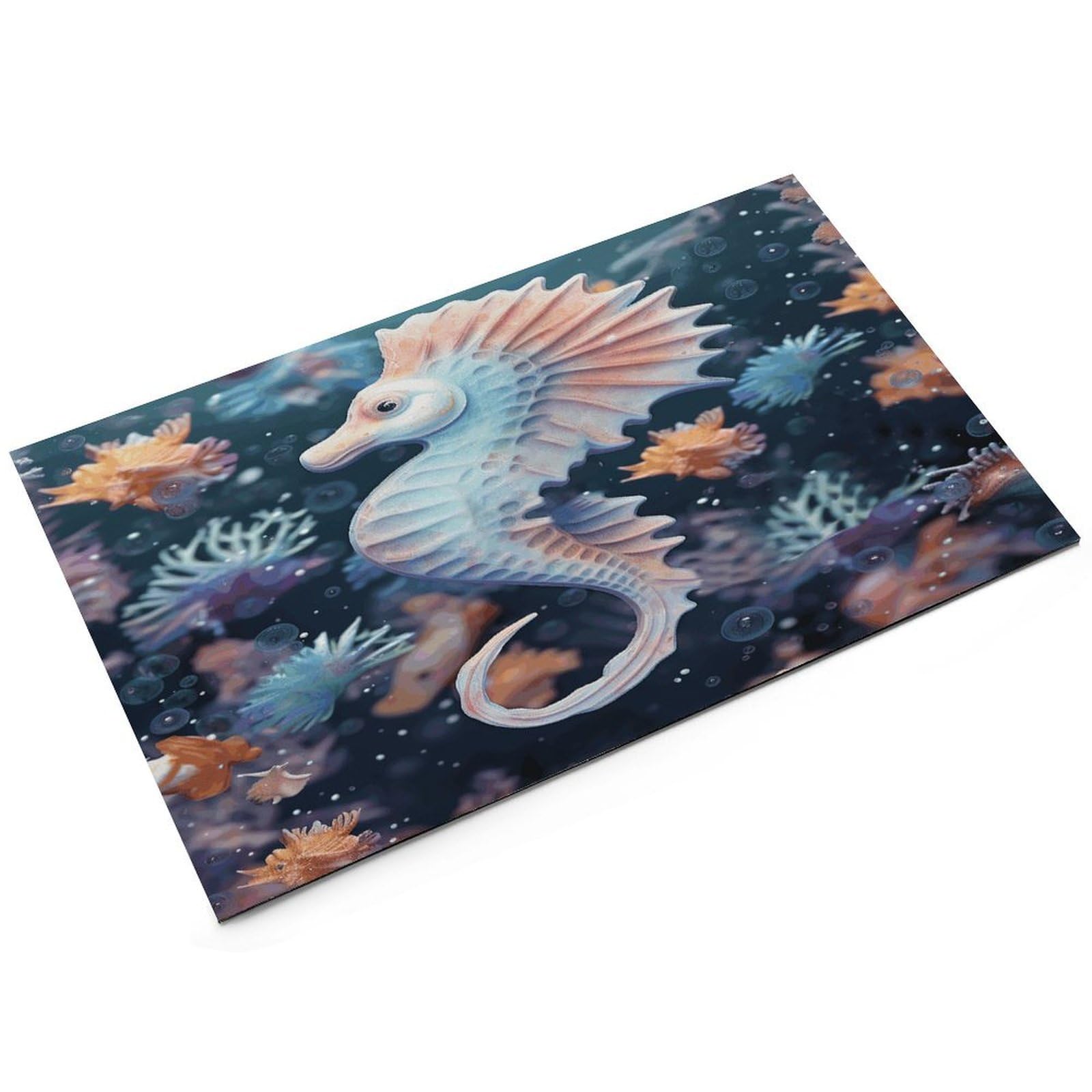 Tapis de nourriture pour chat hippocampe et étoile de mer - Antidérapant - Facile à nettoyer pour la nourriture et l'eau - 43,2 x 76,2 cm