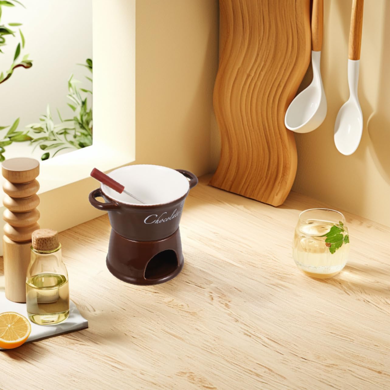 Mikinona Fondue Pot Calentador para Derretir Chocolate y Queso con Vela Té Olla para Fondue Multifuncional para Reuniones Familiares y Fiestas