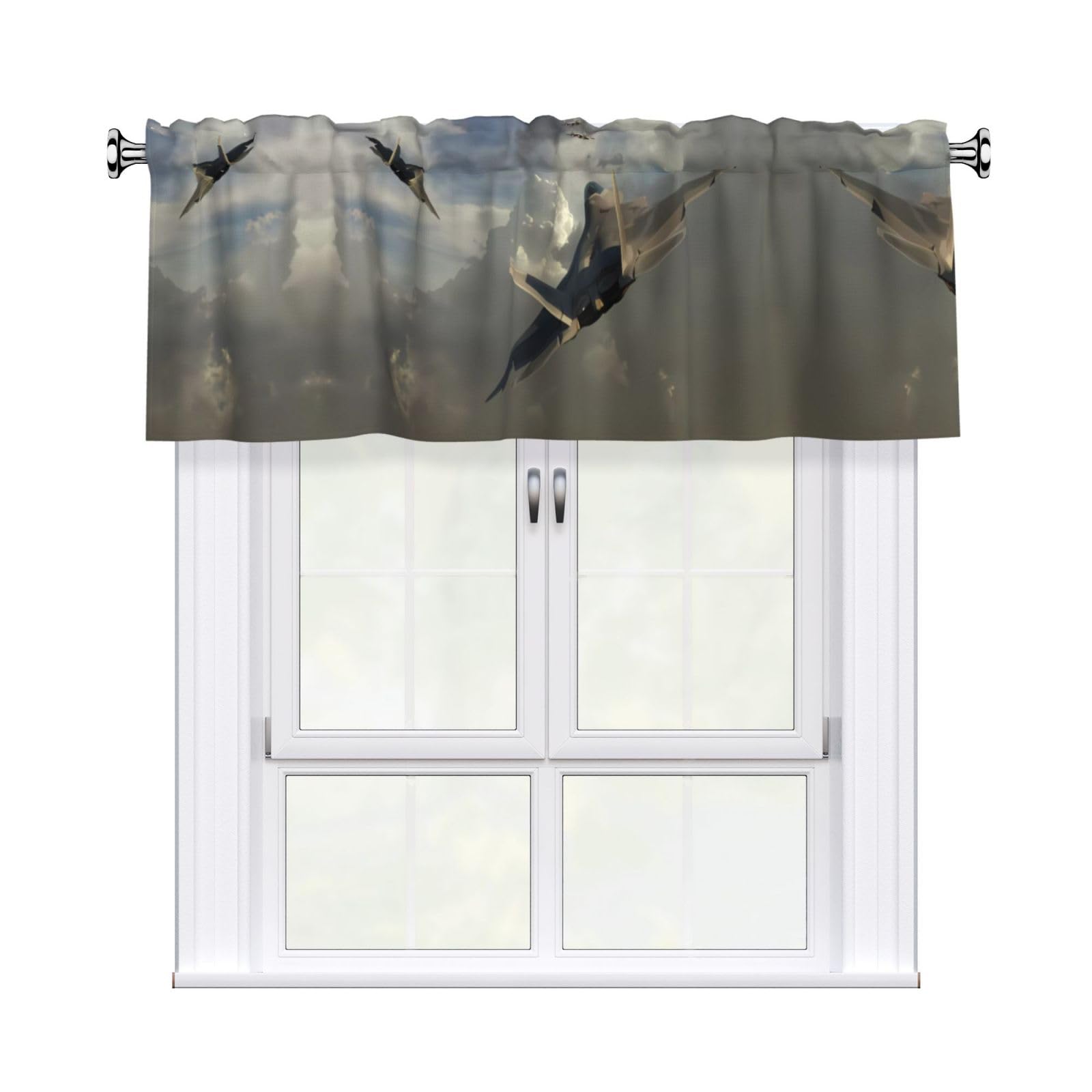 HJFCZH WHJSSF Airplane Prints 54x18in Curtain Valance - Peach Skin Polyester Kitchen Cover with Light Filtering Floral & 3" Rod Pocket