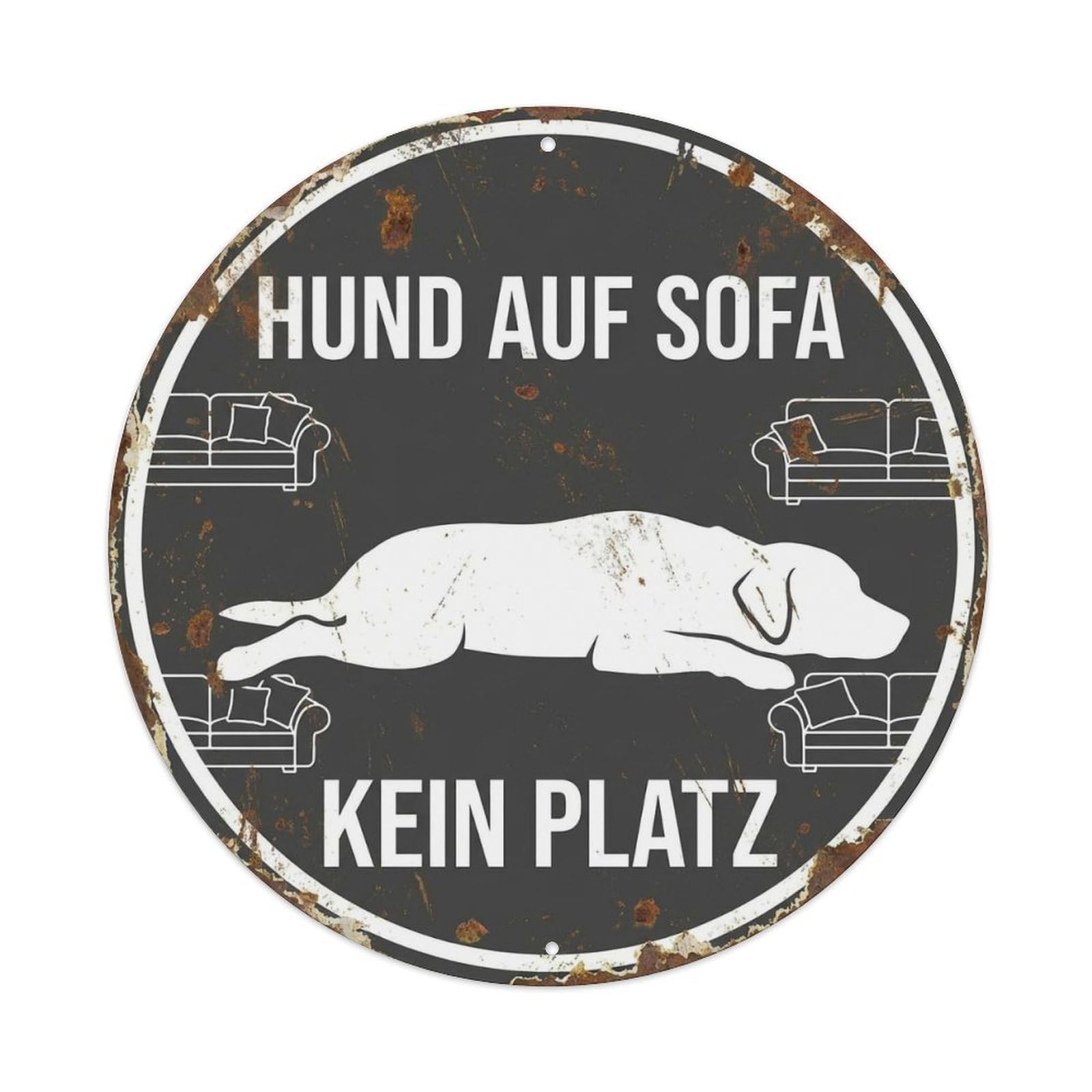 Lazy Dog Sofa Warning Round Wall Hanging Metal Tin Sign