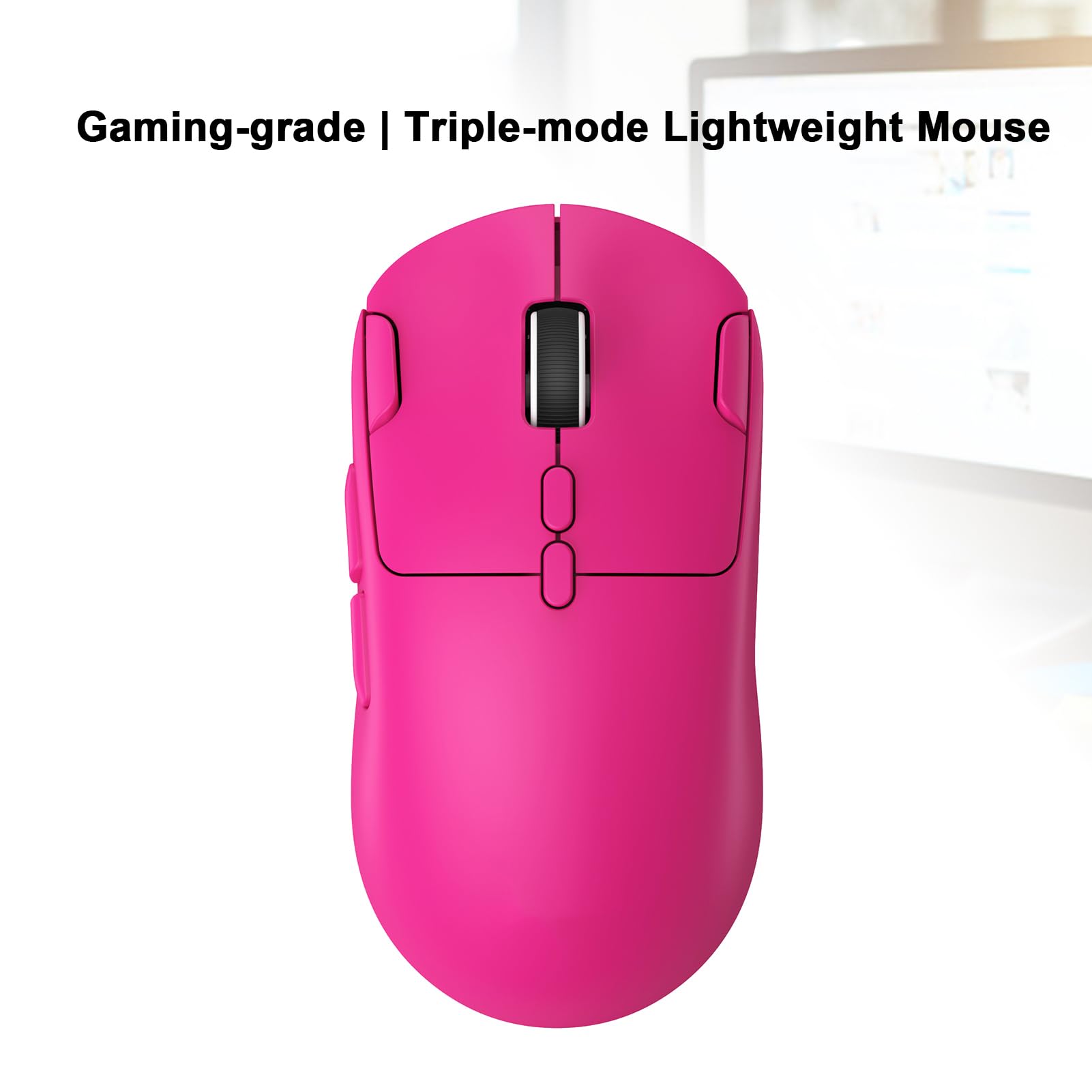 Diyeeni Mouse da Gioco Leggero per PC Portatile, modalità Tripla (PINK) | Tripla connessione 2.4G/BT/cablata, guscio ergonomico All Grip, batteria lunga 500 mAh, 10 pulsanti programmabili, 6 DPI