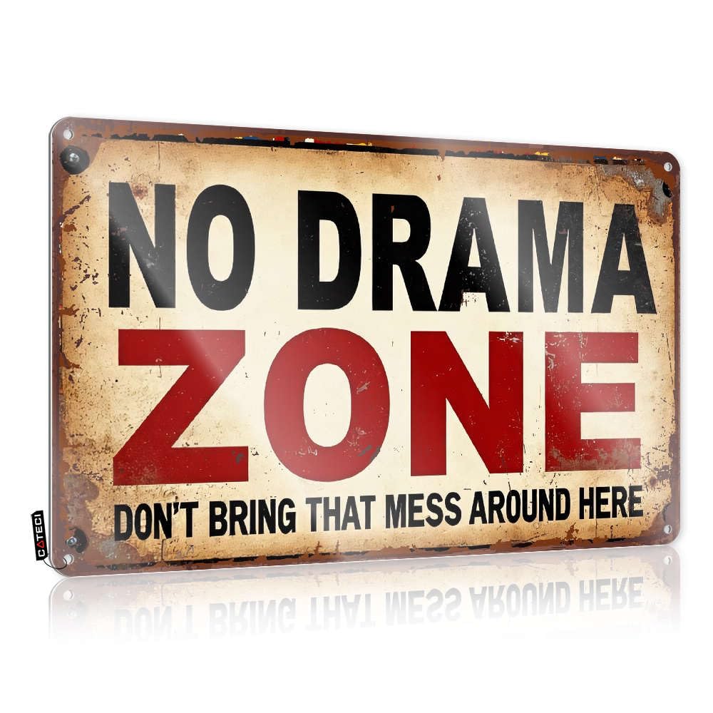 Warning Tin Sign No Drama Zone Tin Sign Funny Kitchen Decor Signs For Bedroom Door(30X40CM)