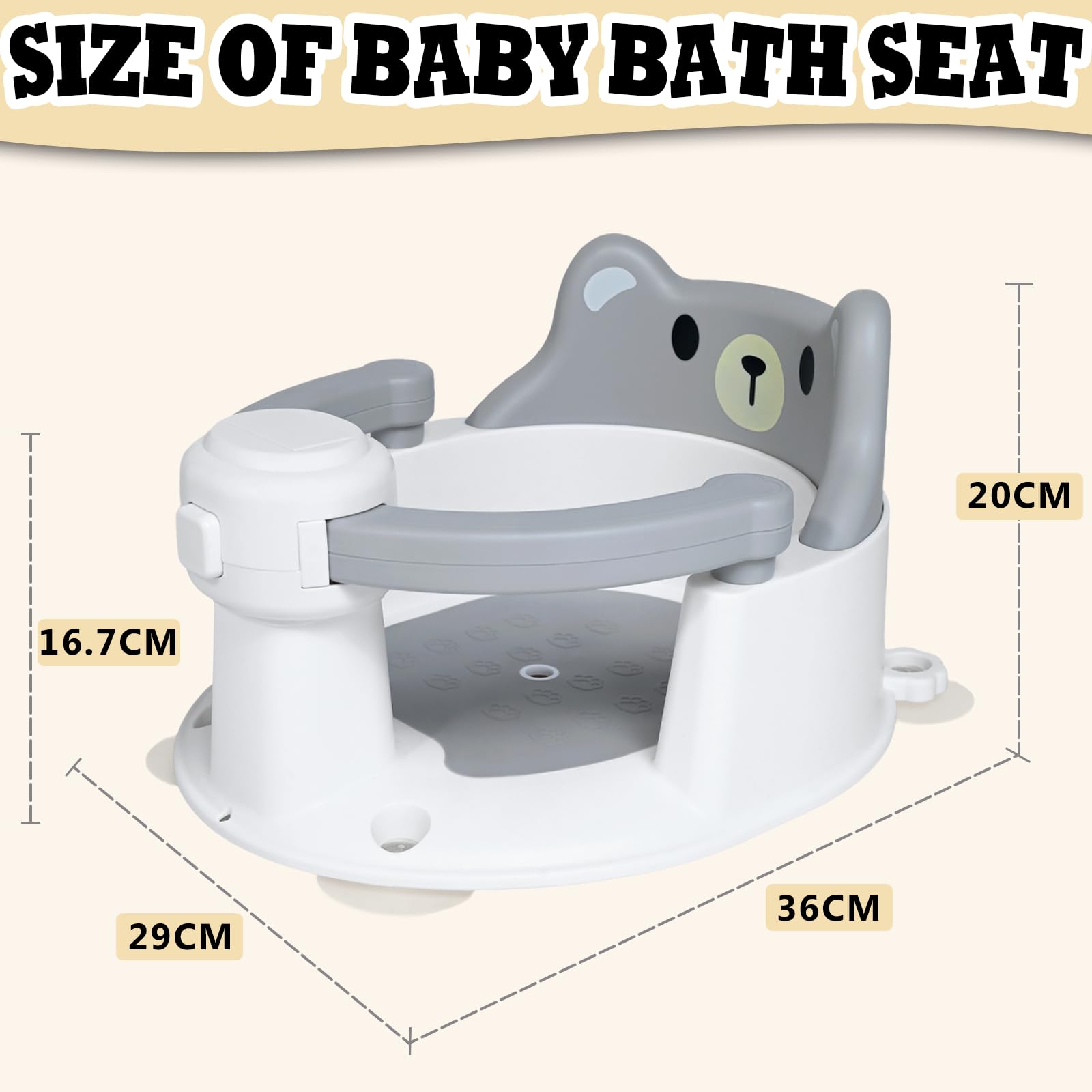Seggiolino Doccia Bimbo, Seggiolino per Vasca da Bagno per Bambini a Partire da 6 Mesi, Seggiolini Per Bagnetto, Seggiolino da Bagno Antiscivolo con 4 Potenti Ventose, per Doccia o Vasca (Grigio)