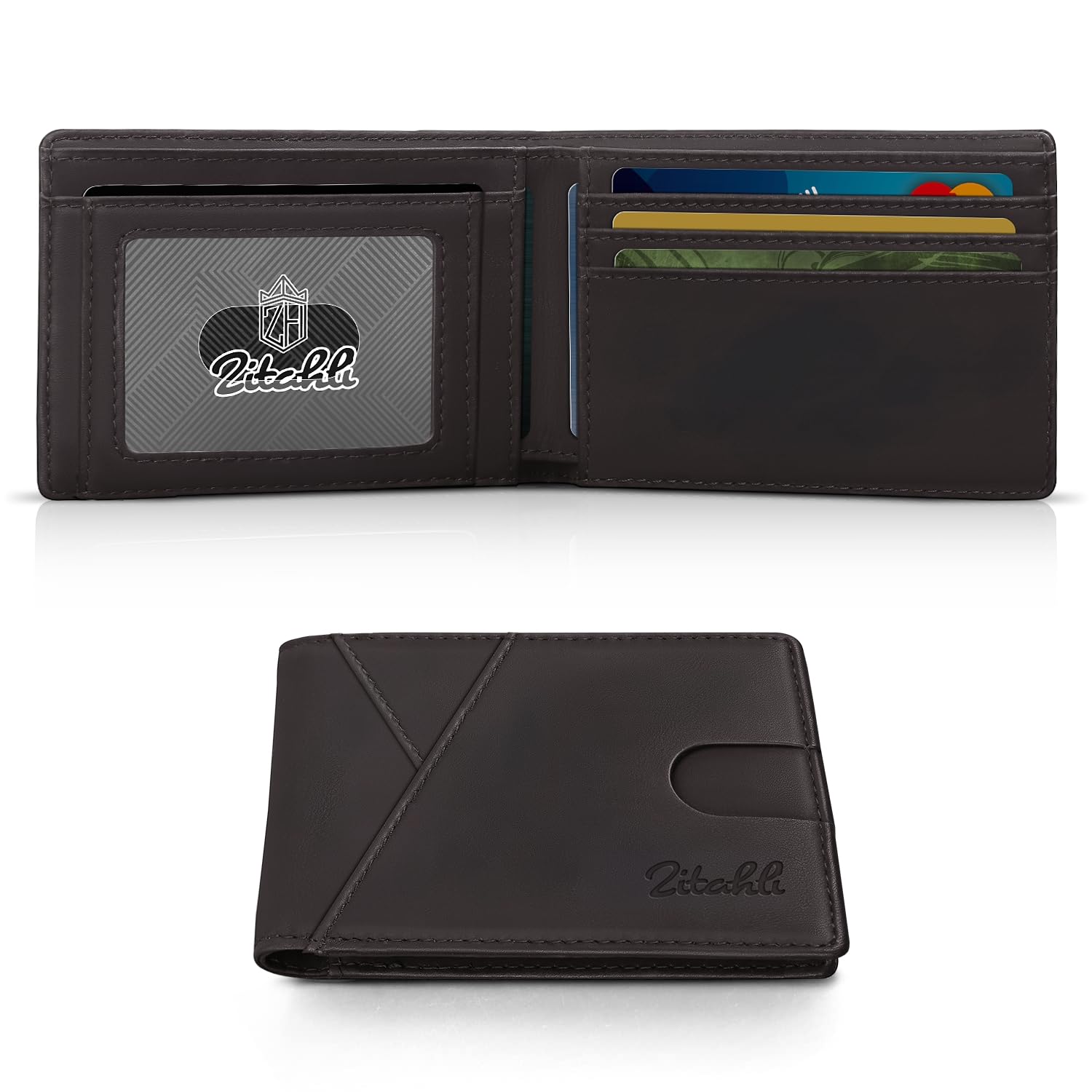 Zitahli Bifold Wallets for Men, Slim RFID Leather Card Holder Cash Pocket | Minimalist Front Pocket Design, Holds 11 Cards, RFID Protection, Gifts for Men on Birthdays, Father’s Day, and Christmas