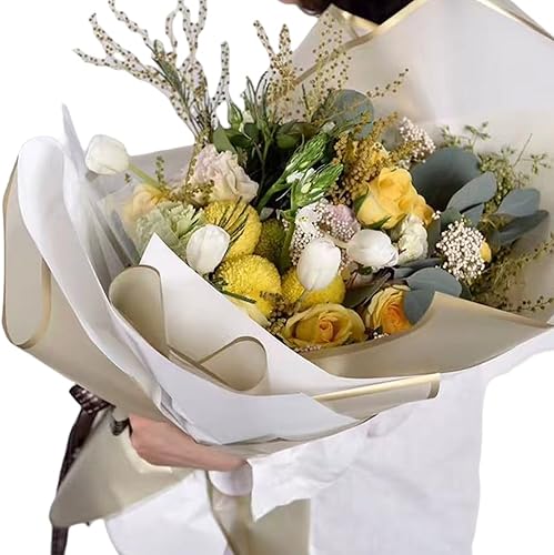 Miniatura 3 de 20 piezas de papel de regalo de flores con borde dorado, papel de regalo impermeable para ramo de San Valentín, 23 x 23 pulgadas, utilizado para