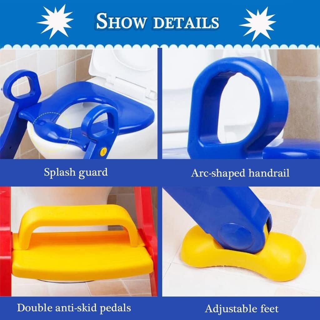 Potty Training Seat with Step Ladder & Armrests, Foldable Toilet Training Chair for Boys & Girls, 75kg Load Capacity