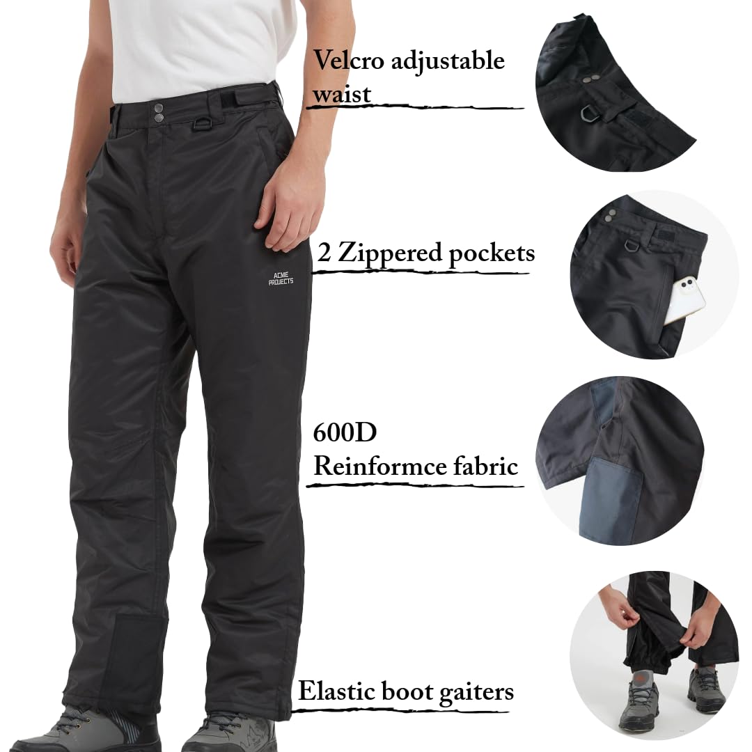 Acme Projects pantalones con aislamiento de nieve, 100% impermeable, transpirable, sujetado con cinta adhesiva de la costura, 10.000 mm / 3000gm