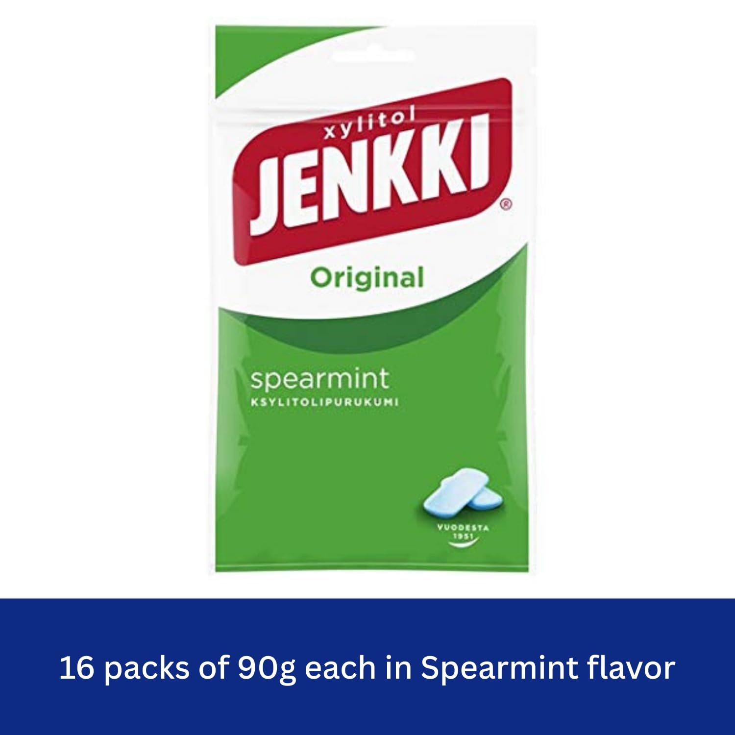 Cloetta Jenkki Xylitol Spearmint Chicle 16 Packs of 100g