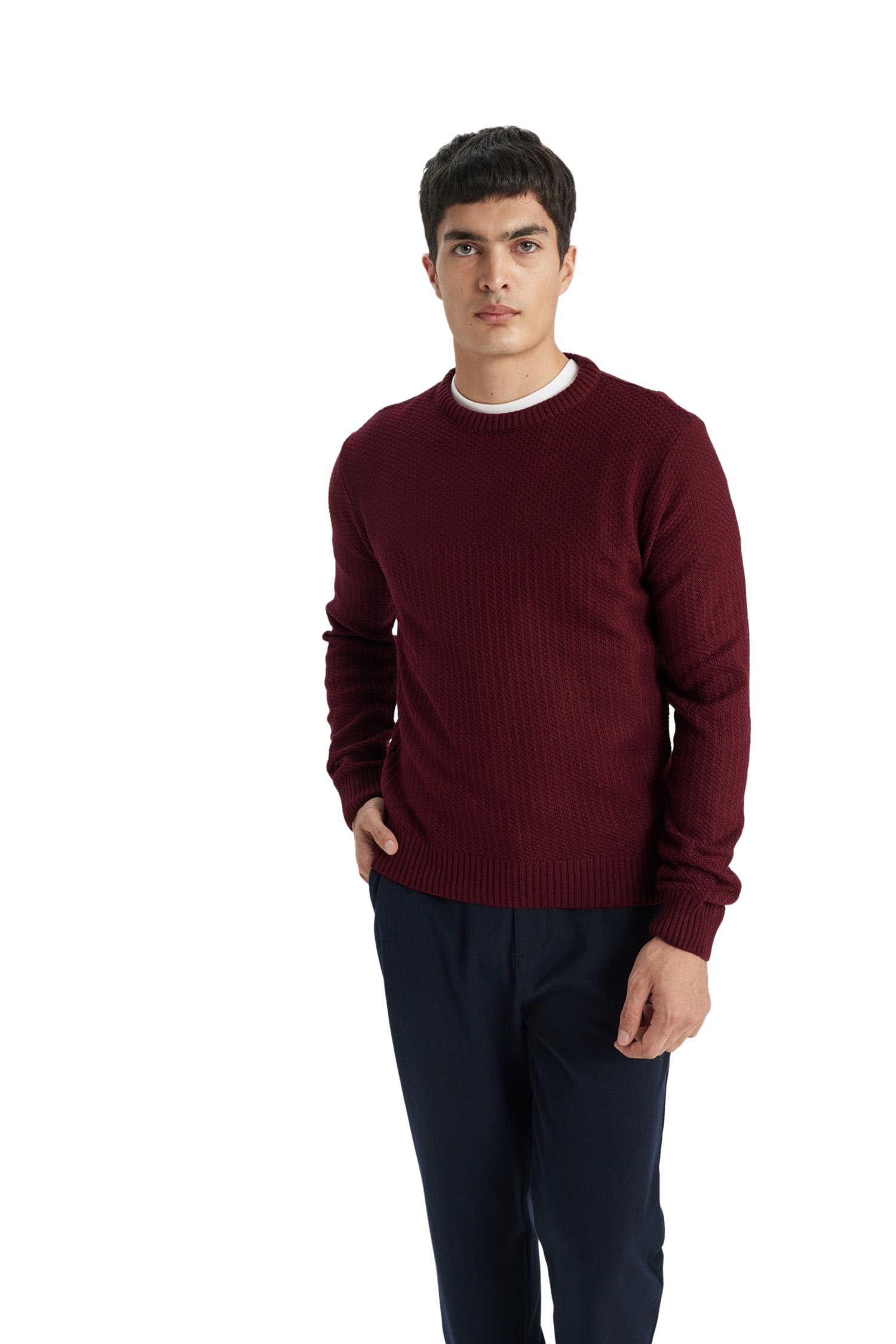 Maglione Uomo DeFacto B7864ax In Pile | Felpa Calda Invernale A Girocollo, Morbida E Confortevole | Lavoro E Tempo Libero | Blu Navy Taglia M