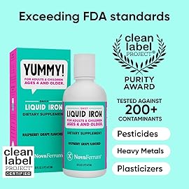 NovaFerrum Yummy 16 Fl Oz | Liquid Iron Supplement for Ages 4 & Up | 18mg of Iron/Tbsp | Gluten Free | Sugar-Free | Raspberry Grape