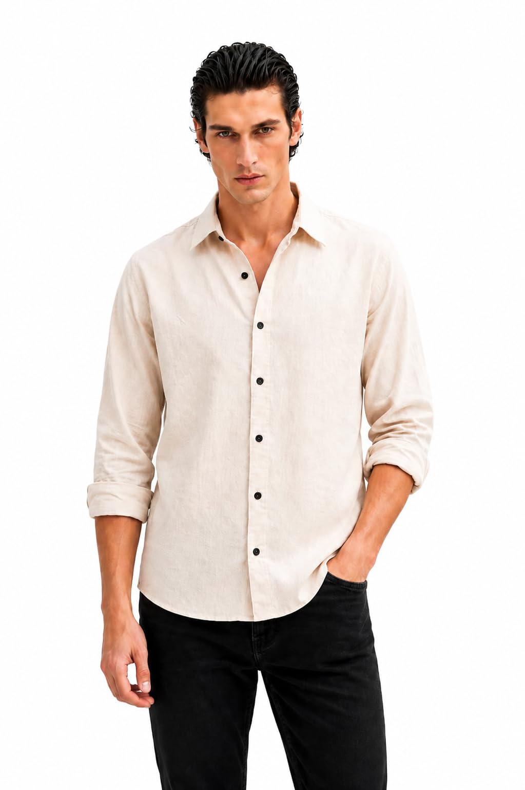 zilcon Men's Textured Casual Shirt | Premium Self Design Full Sleeve Regular Fit Button-Down Shirt | Soft Comfortable Everyday Wear | Cream Beige-picture-11
