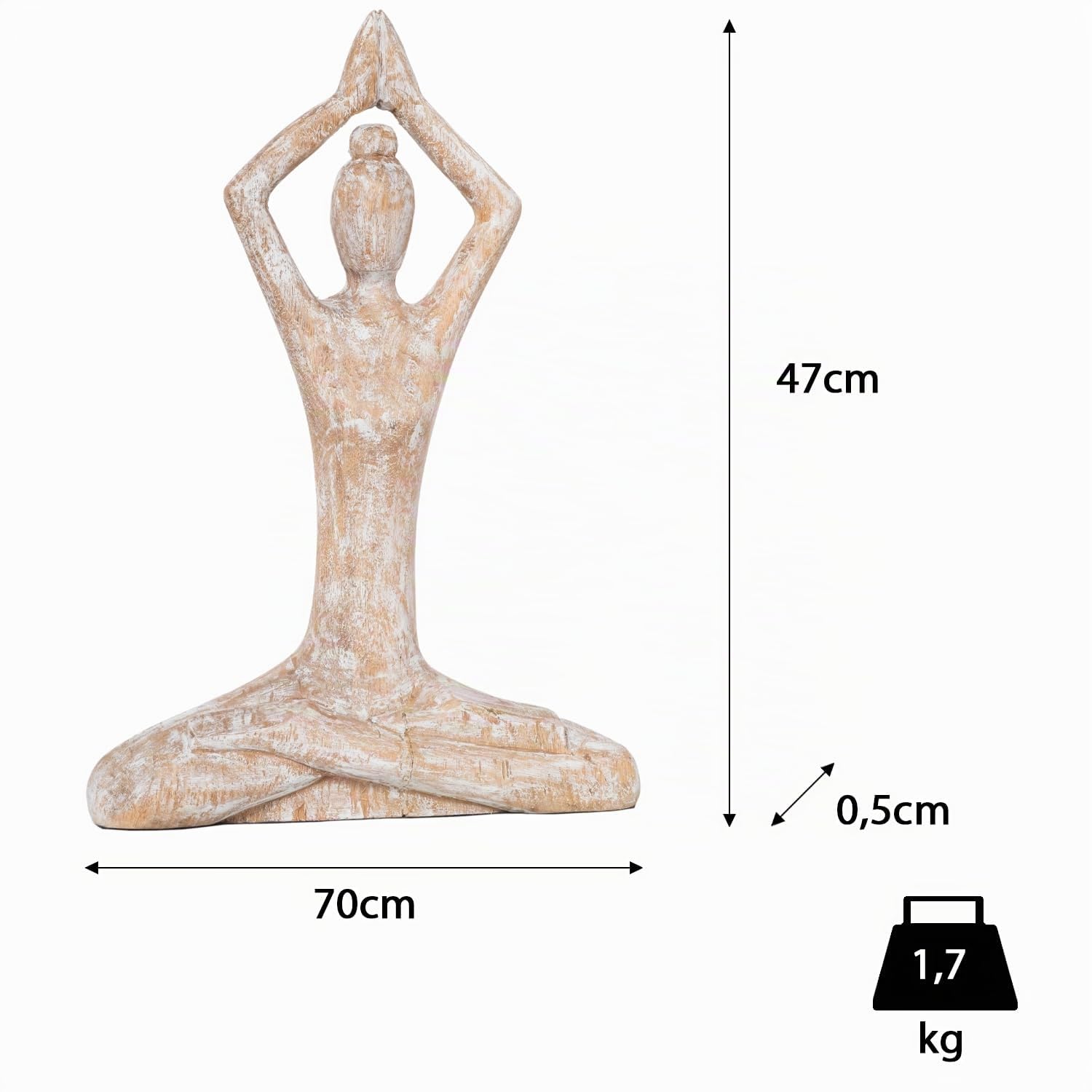 Moritz Yoga Skulptur Schneidersitz 37 cm weiß – Mangoholz Deko Frau | Aus einem Stück Holz geschnitzt und hell gekalkt, Unikat mit feiner Maserung, Siddhasana für Ruhe, ideal für Yogaraum