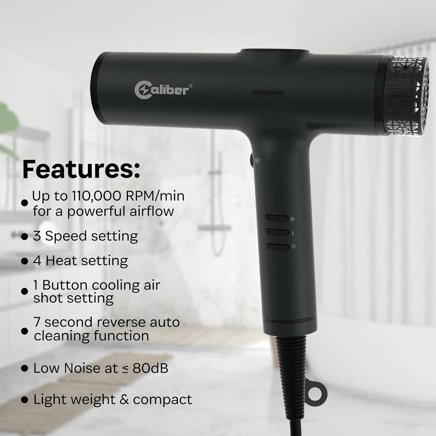 Caliber Pro - Quasar Pro BLDC High Speed Digital Motor Hair Dryer - One Button Cooling Air and 7 Second Auto Cleaning