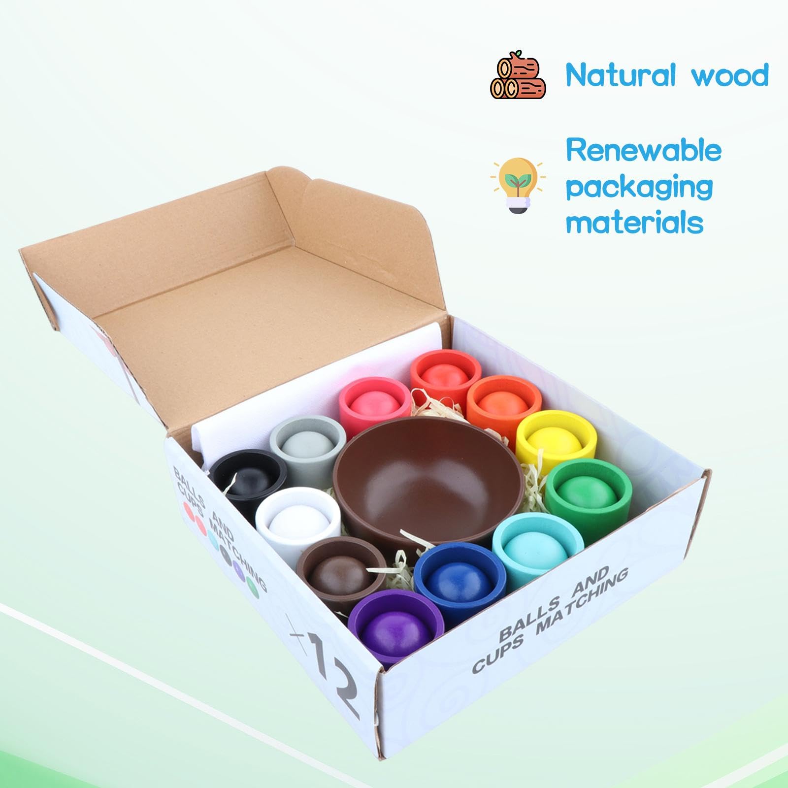 Juego de Clasificación de Bolas de 12 Piezas en Vasos, Juguete de Madera, Juego Educativo, Clasificación por Colores, Juego de para Niños,
