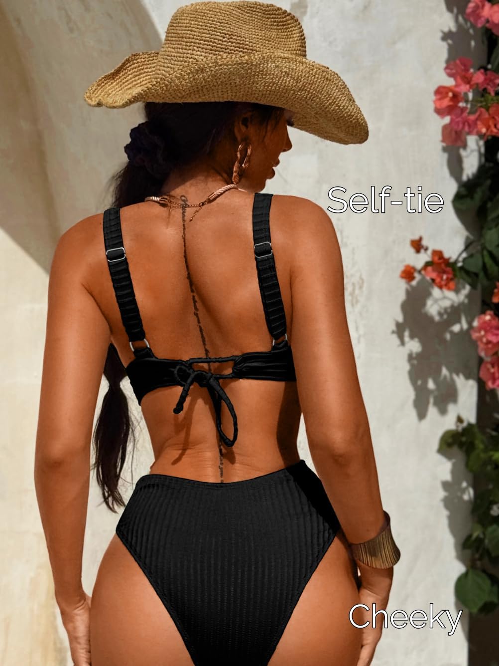 Sexy Women Plunge V One Piece Swimsuit,Cut Out Textured Cheeky High Cut Bathing Suit, Pool Party Monokini Rave Outfit - Image 3