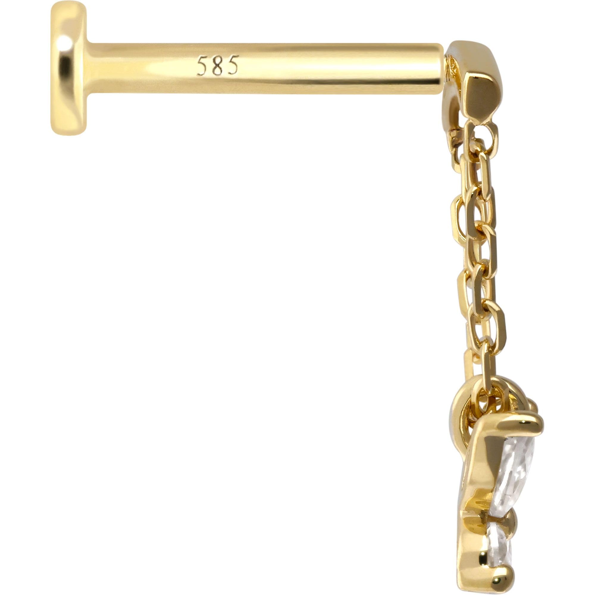 PIERCINGLINE Piercing Stecker 14 Gold Labret mit Innengewinde MOISSANIT-SCHMETTERLING + BOGEN + KETTE 585er Gold - Roségoldfarben, Goldfarben, Silberfarben