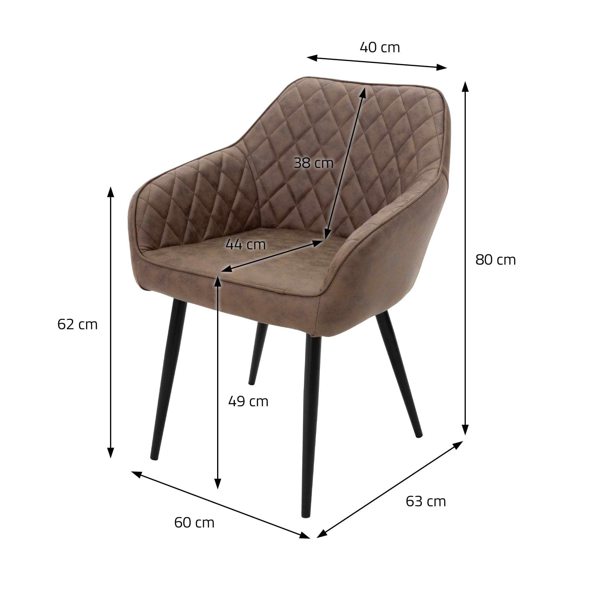 ML-Design Lot de 2 Chaises de Salle à Manger, avec Dossier et Accoudoirs, Marron, Assise en Matériau Synthétique Rembourrée, Pieds en Métal, Chaise de Cuisine Salon Bureau, Matériel de Montage Inclus