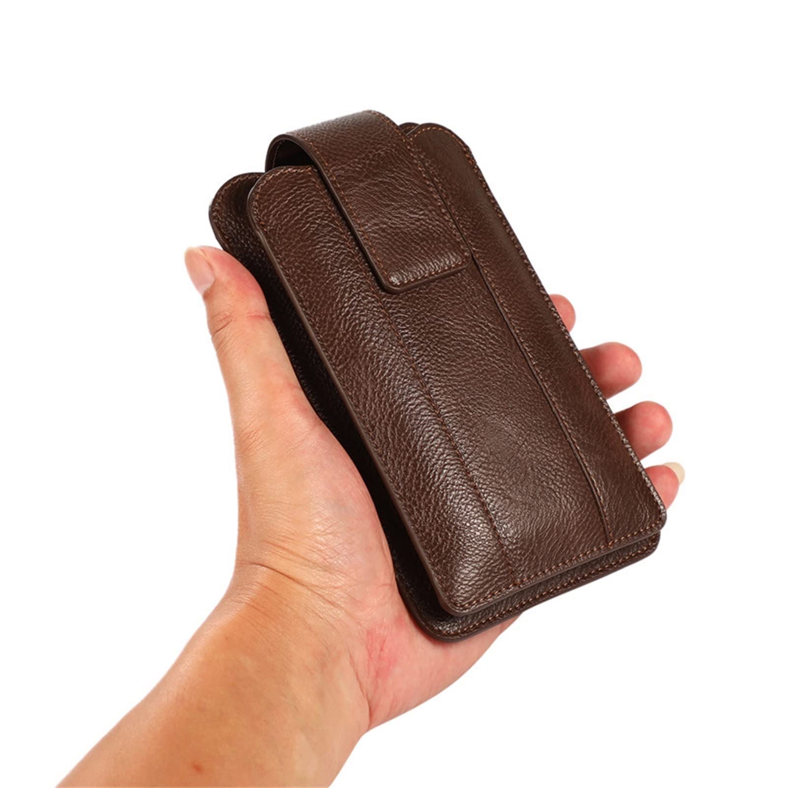 Handy-Gürteltasche für Herren Verstellbare doppellagige Gürteltasche Handytasche Flip Bag Ledertasche (Color : Brown, Size : 18.5X10.5X3CM)