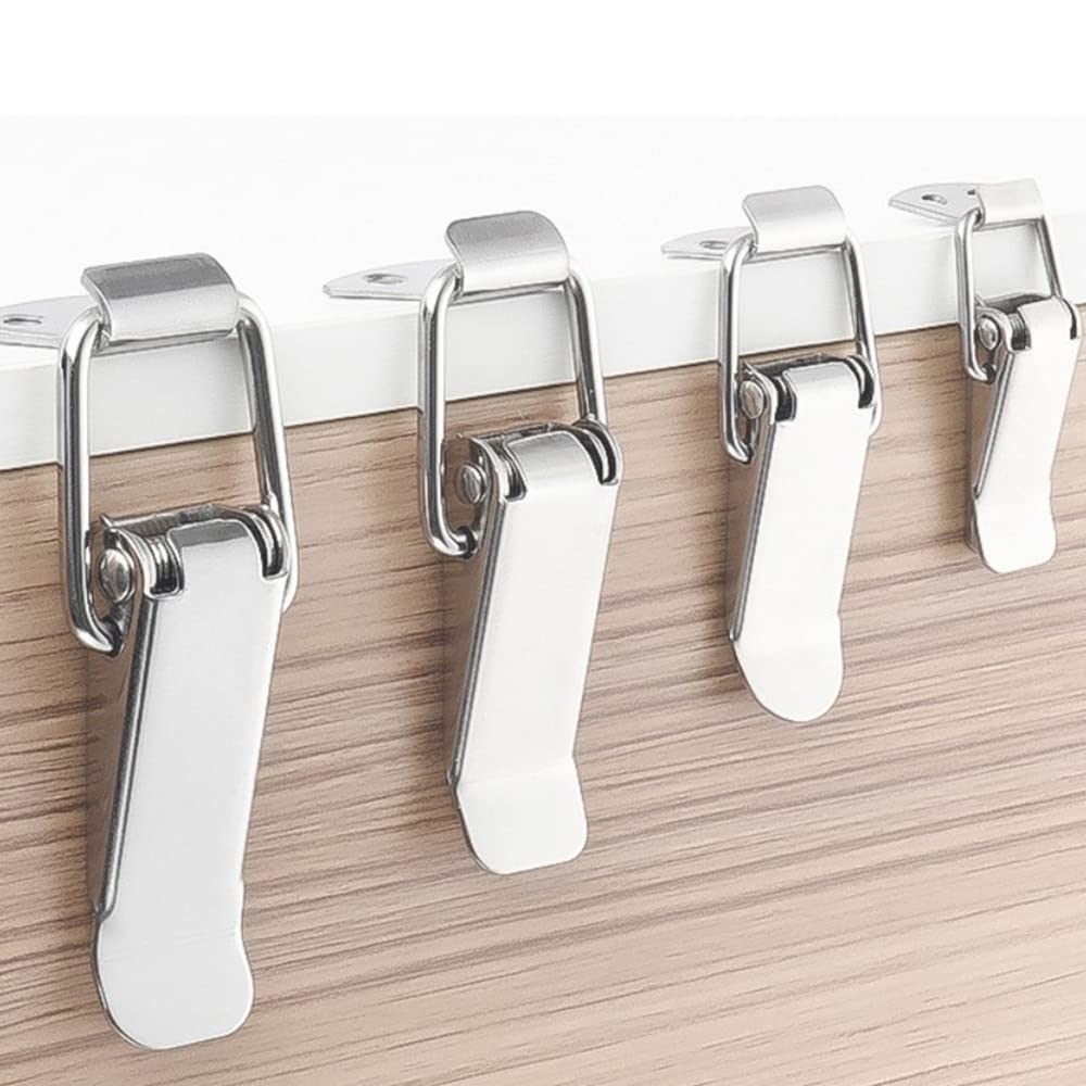 4 morsetti a levetta in acciaio inox da 45 mm, con chiusura a molla, per cassetta degli attrezzi, cassetto, armadietto, baule con serratura