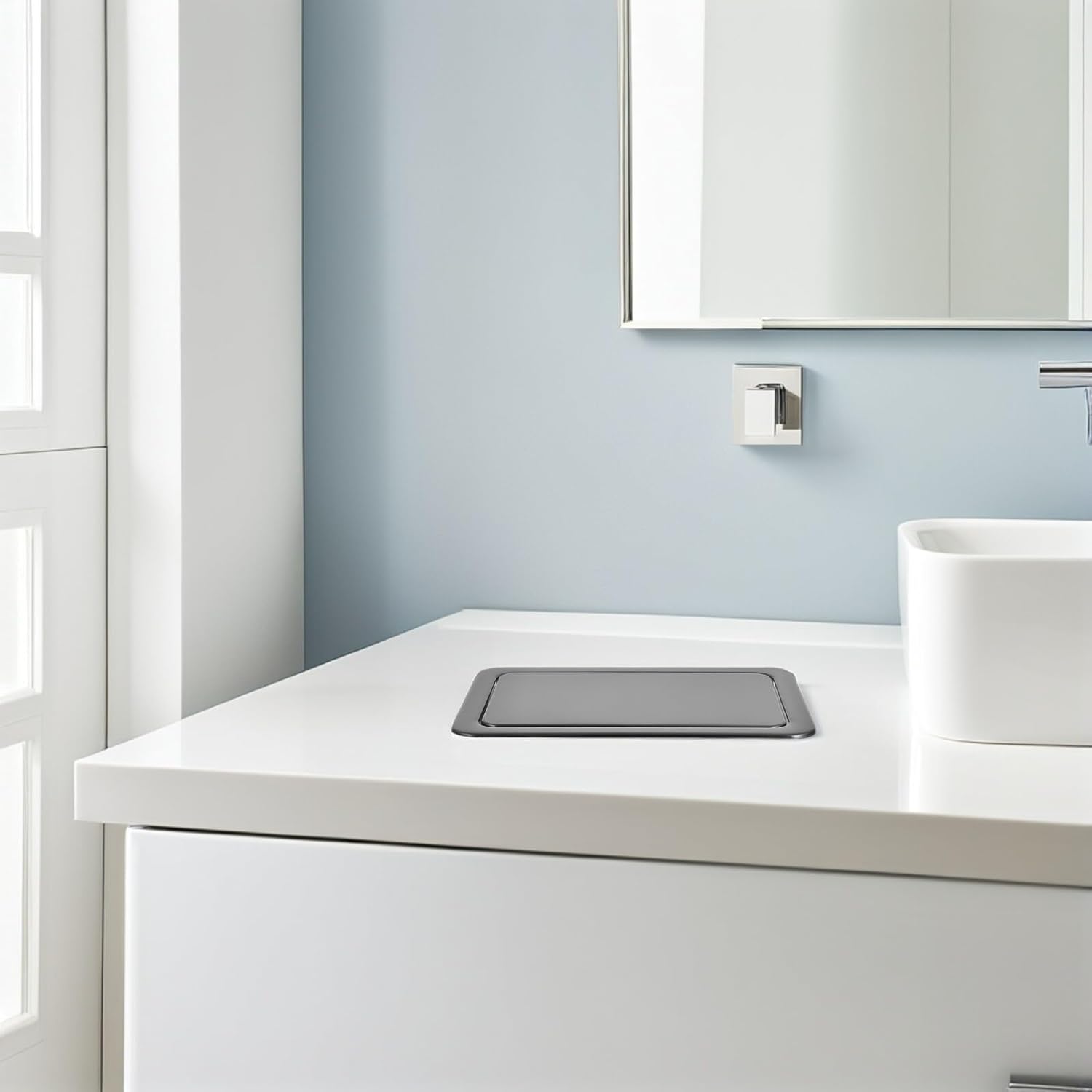 Artibetter Stainless Steel Trash Can Lid Built-in Countertop Swing Flap Cover Concealed Garbage Bin Lid for Kitchen and Bathroom Waste Disposal