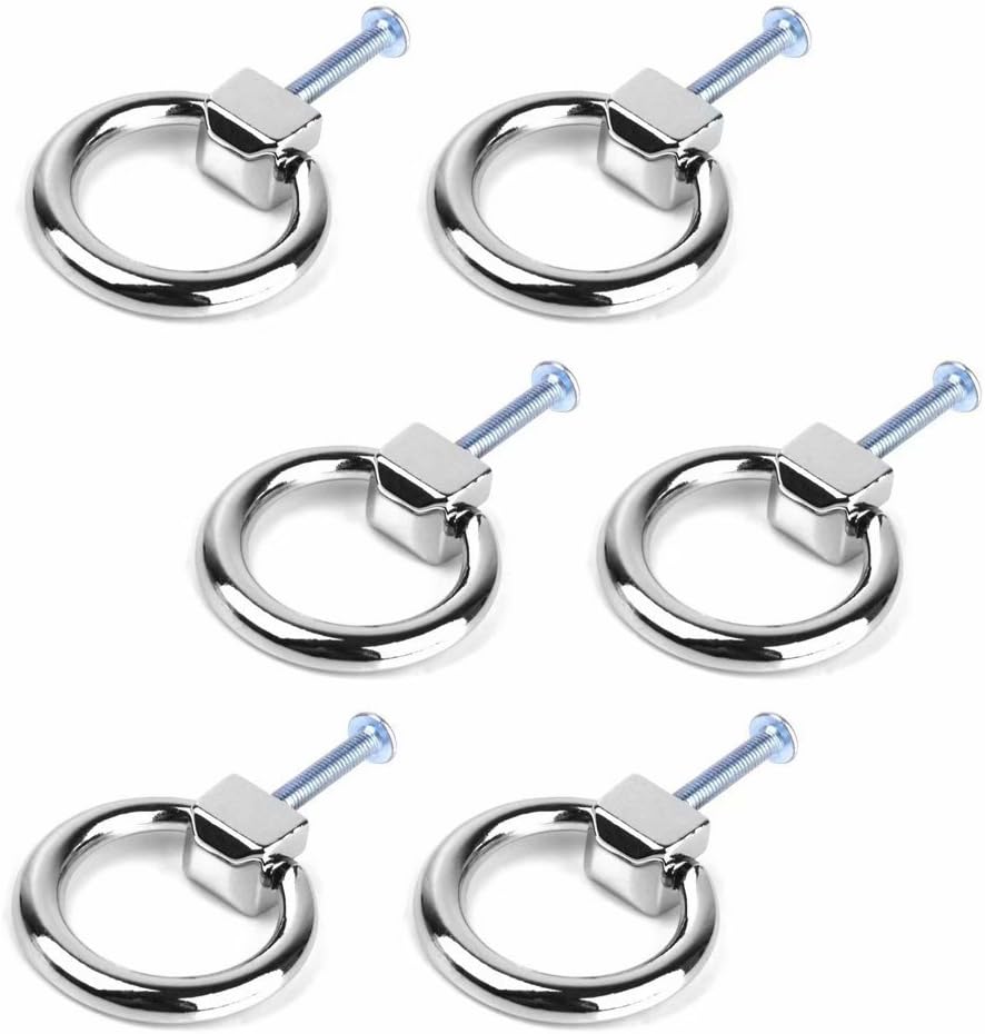 ALturN Ring Pull，Door Handles, Set of 6 Silver Zinc Alloy Vintage Furniture Hardware Kitchen Cabinet Knobs Ring Handles Drawer Pulls (Color : Silver) (Color : Silver)