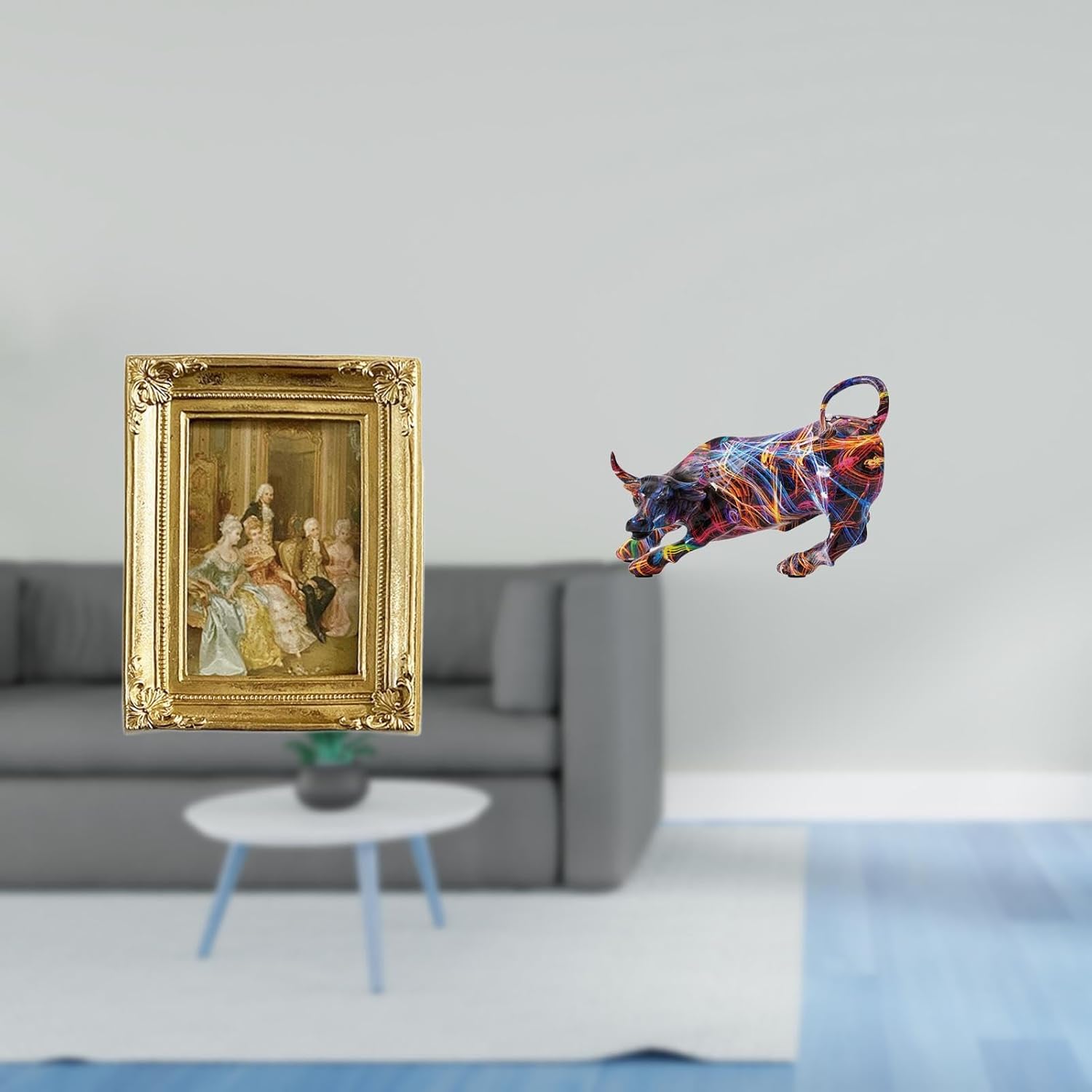 Fenteer Resin Photo Frame Resin Picture Frame Stand Bull Statue Animal Figurine Card Display Handcrafted Decoration Suitable for Bedroom Living Room Office St
