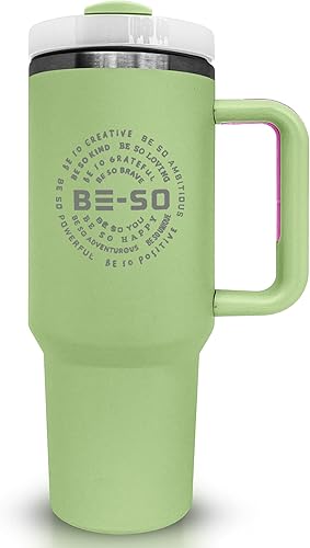 BE-SO Vaso de 40 onzas con asa y pajilla, vasos aislados, de acero inoxidable, reutilizable, de doble pared, aislado al vacío, moderno vaso con asa,