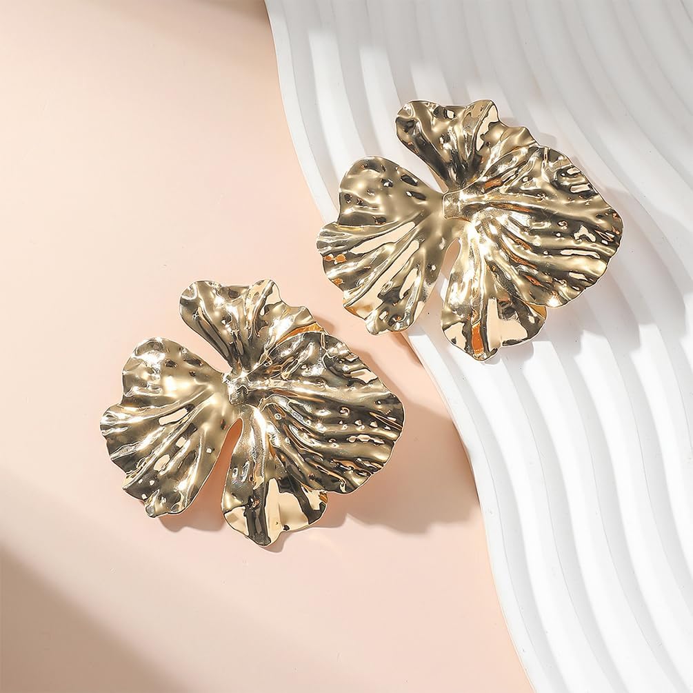 Unique Chunky Gold Large Ginkgo Leaf Flower Stud Earring for Women, Trendy Big Irregular Geometric Floral Earring Boho Party Jewelry Gift Accessories - Image 8