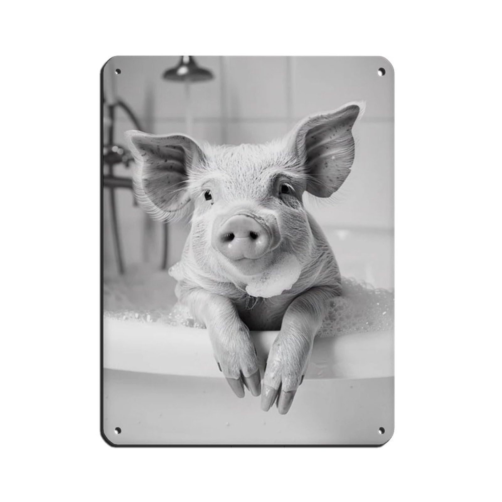 Pig in The Bathtub, Funny Animal Poster Tin Sign Vintage Metal Pub Club Cafe Bar Home Wall Art Decoration Poster Retro 12x16inch(30x40cm)